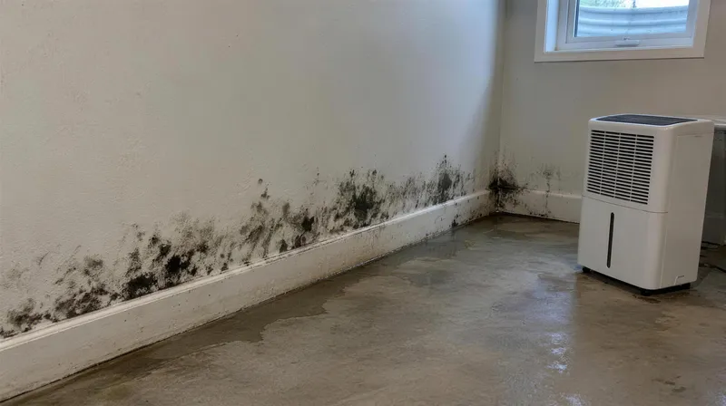 Moisissure noire au bas d'un mur de sous-sol